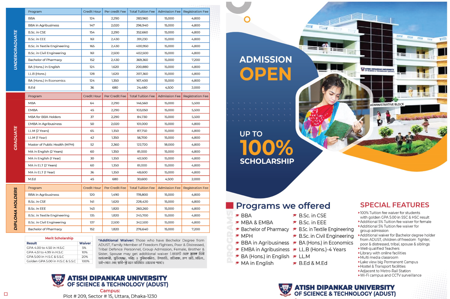 ADMISSION INTO ATISH DIPANKAR UNIVERSITY OF SCIENCE & TECHNOLOGY